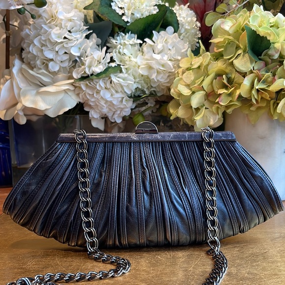 RODO Switzerland Pleated Leather and Metal Chain Clutch | Evening Bag